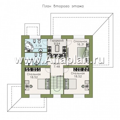 «Земляничная поляна» - проект двухэтажного дома, с большой верандой, мастер спальня - превью план дома