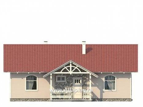 Проект одноэтажного каркасного дома, 2 спальни, с террасой, дача, коттедж для семейного отдыха - превью фасада дома