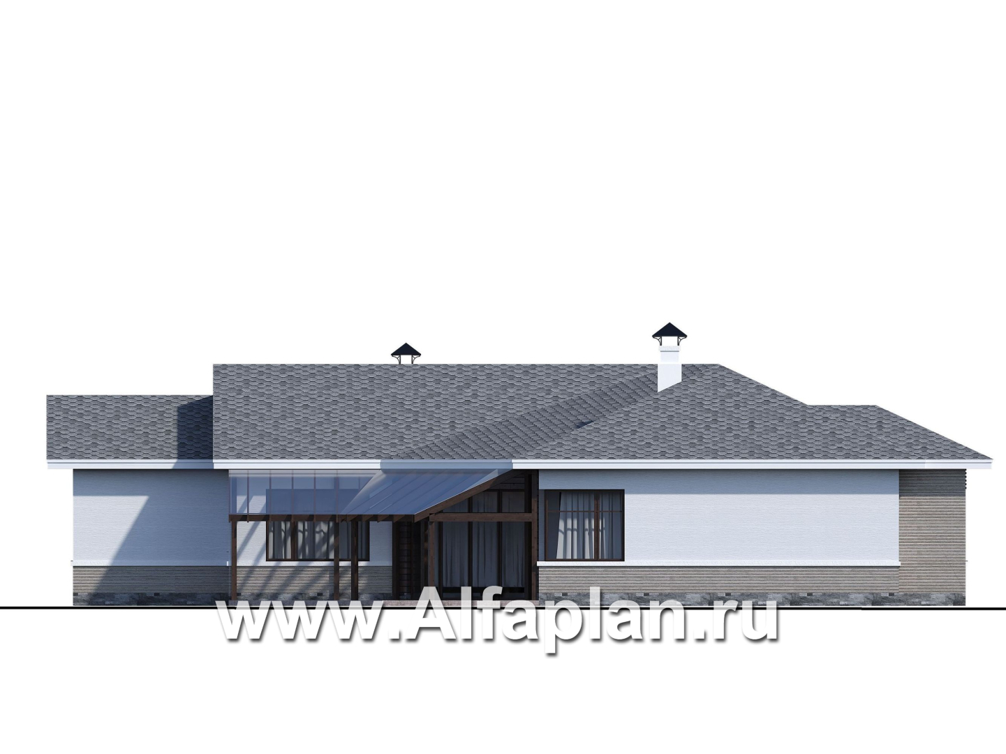 Проекты домов Альфаплан - «Альтер Эго» - эксклюзивный одноэтажный кирпичный дом - изображение фасада №4