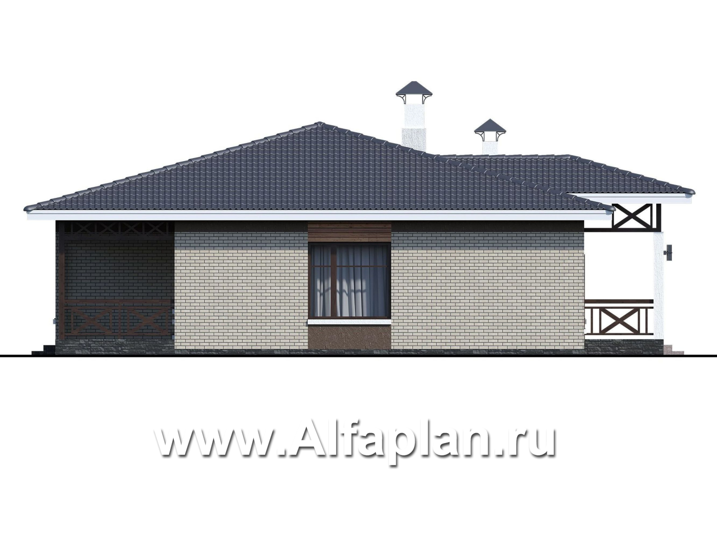 Проекты домов Альфаплан - «Покровка» - красивый дом, проект одноэтажного коттеджа из газобетона, мастер спальня, с террасой - изображение фасада №3