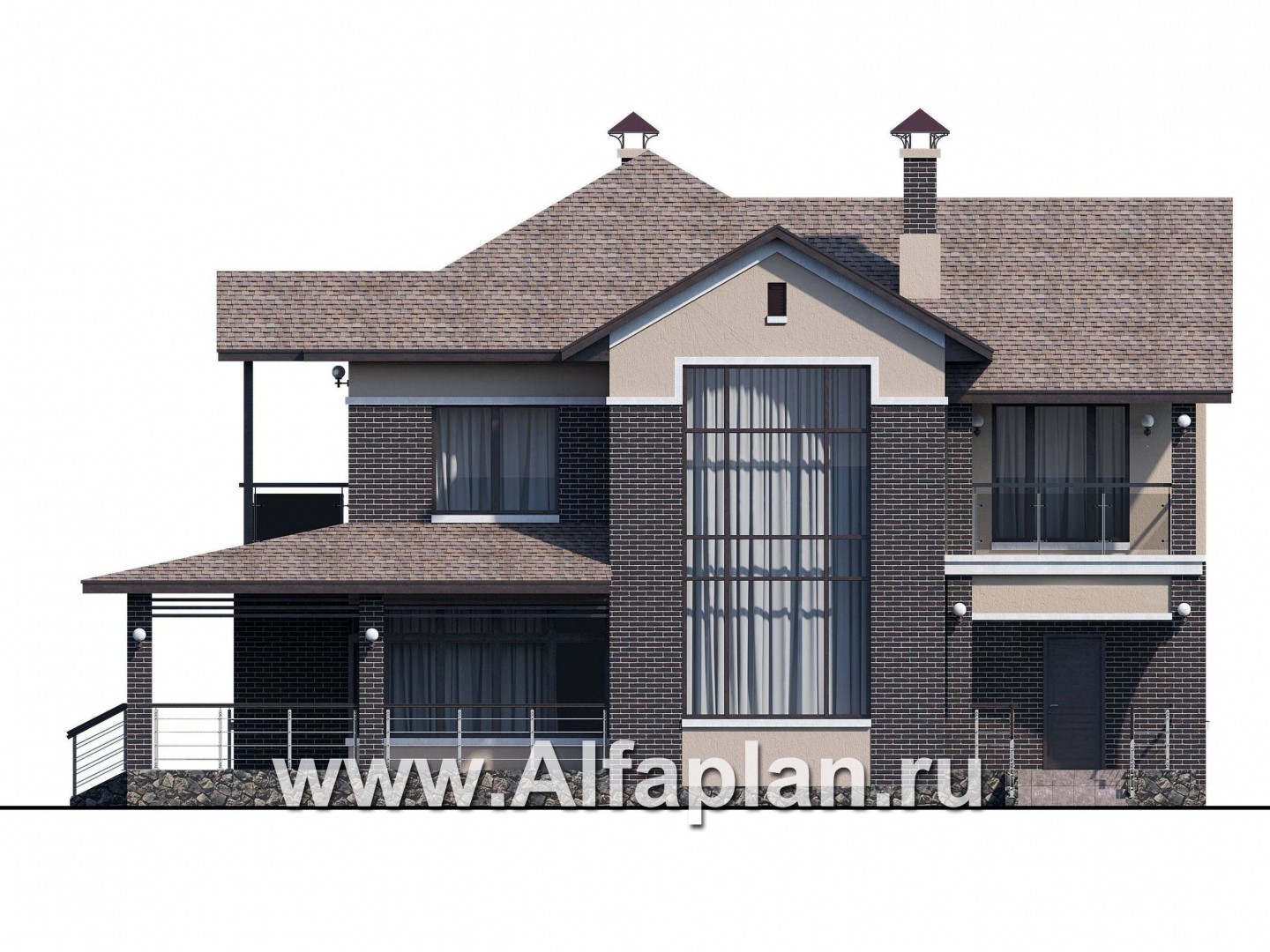 Проекты домов Альфаплан - «Голицын» — особняк с двусветной гостиной и сауной - изображение фасада №1