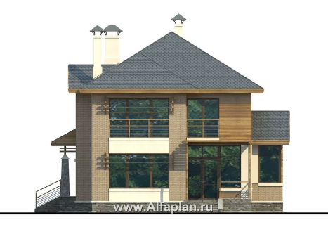 Проекты домов Альфаплан - «Вектор» - загородный коттедж с большими окнами - превью фасада №4