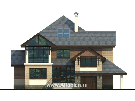 Проекты домов Альфаплан - «Современник» с панорамными окнами - превью фасада №1