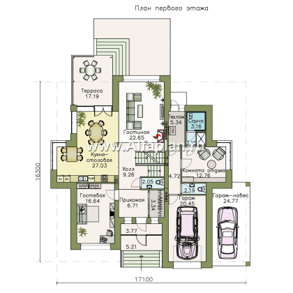 Проекты домов Альфаплан - «Современник» с панорамными окнами - превью плана проекта №1