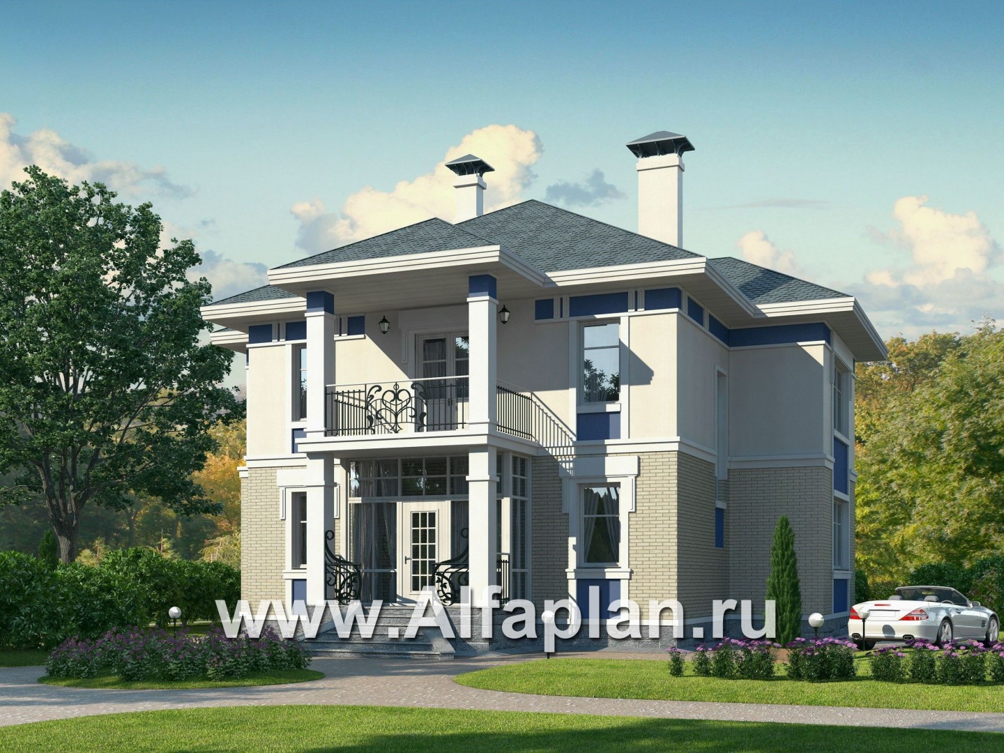 Проекты домов Альфаплан - «Аристократ» -  современный особняк в стиле модерн - основное изображение
