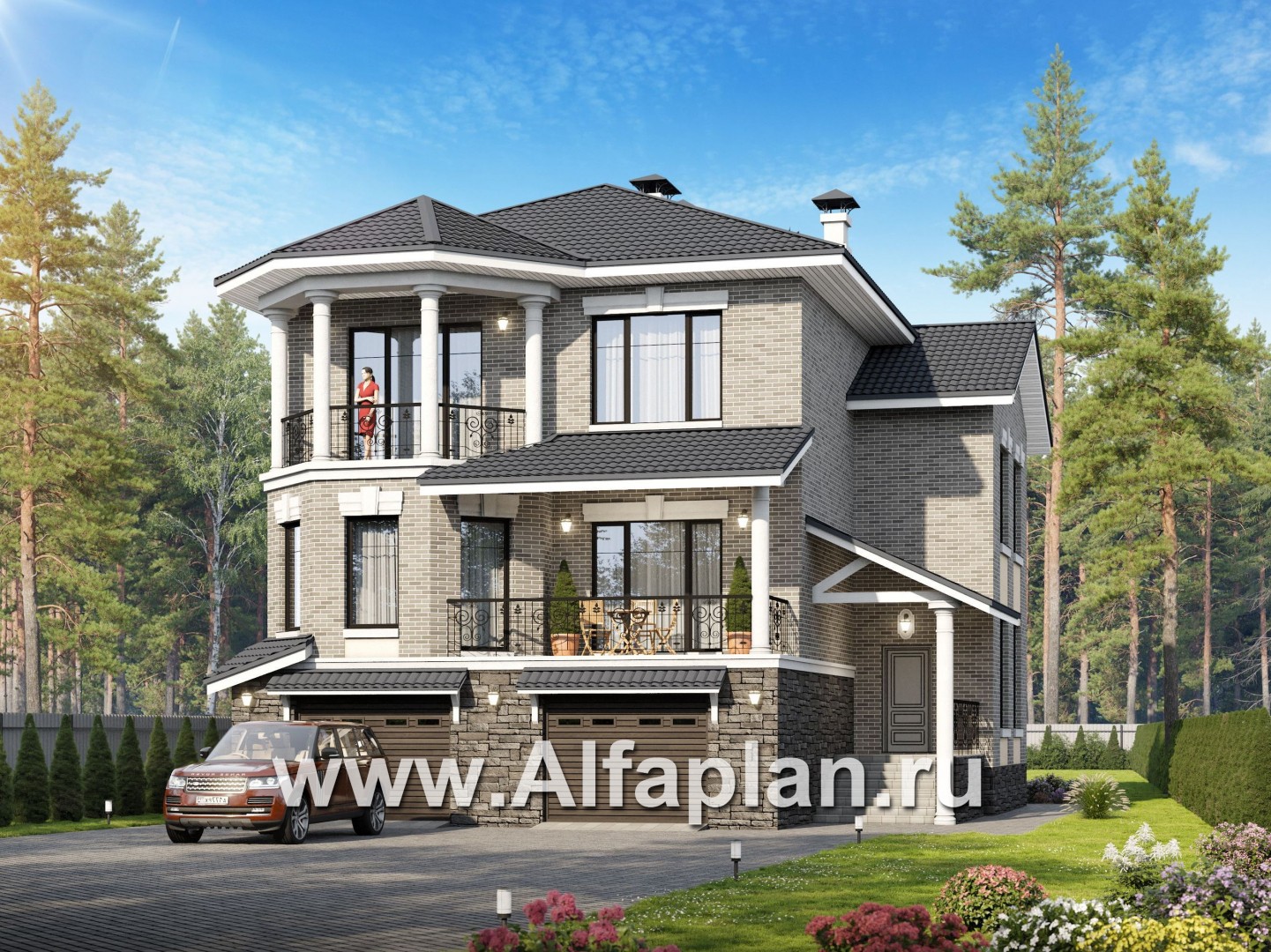 Проекты домов Альфаплан - Трехэтажный классический особняк для узкого участка - основное изображение