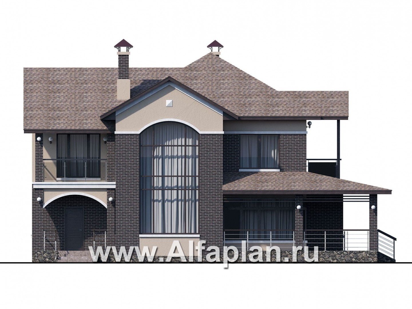 Проекты домов Альфаплан - «Голицын» — особняк с отделкой в темных тонах - изображение фасада №1