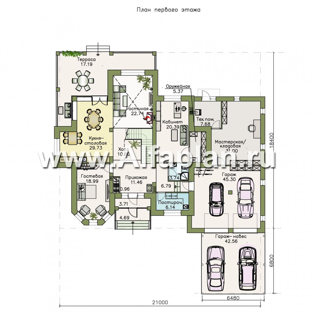 Проекты домов Альфаплан - «Воронцов»- респектабельный коттедж из газобетона с гаражом - план проекта №1