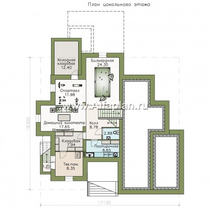 Проекты домов Альфаплан - «Современник плюс» — современный дом c цокольным этажом - превью плана проекта №1