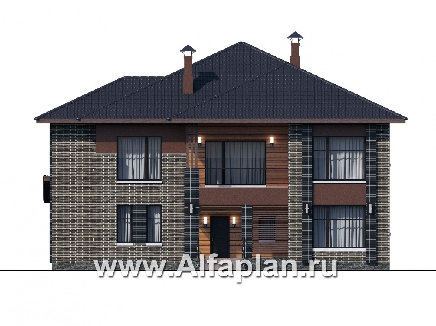 Проекты домов Альфаплан - «Неман» - загородный дом с двусветной гостиной - изображение фасада №1