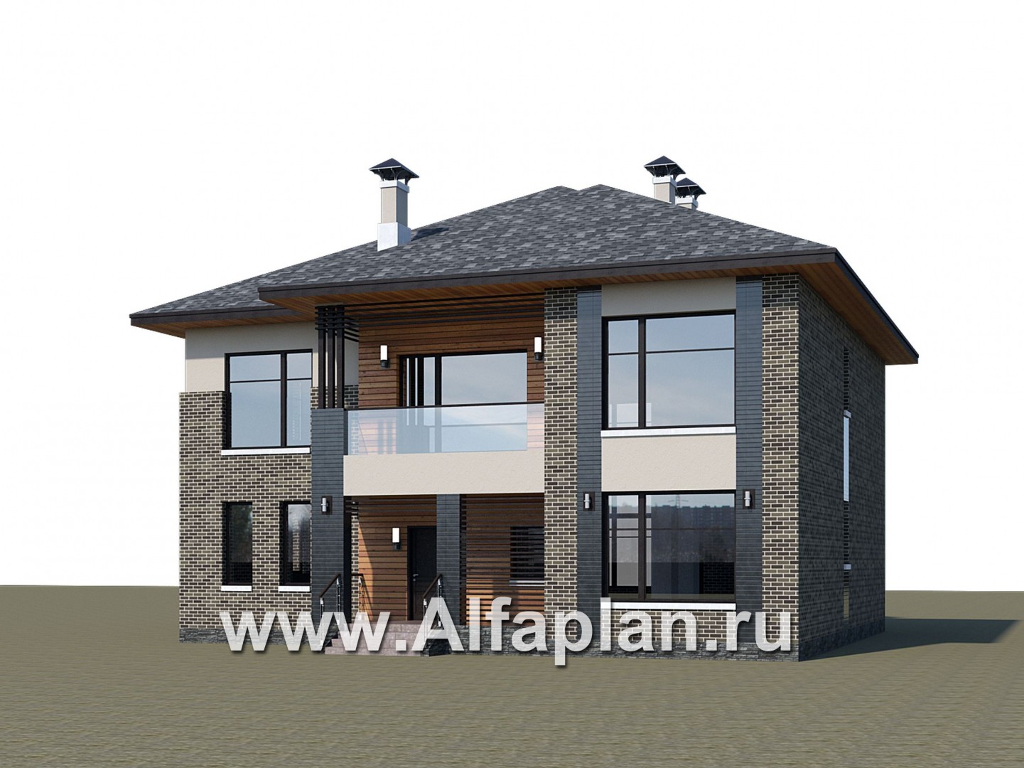 Проекты домов Альфаплан - «Неман» - загородный дом с двусветной гостиной - дополнительное изображение №1