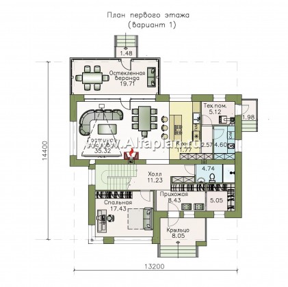 Проекты домов Альфаплан - «Прайд» - современный коттедж с остекленной верандой - превью плана проекта №1