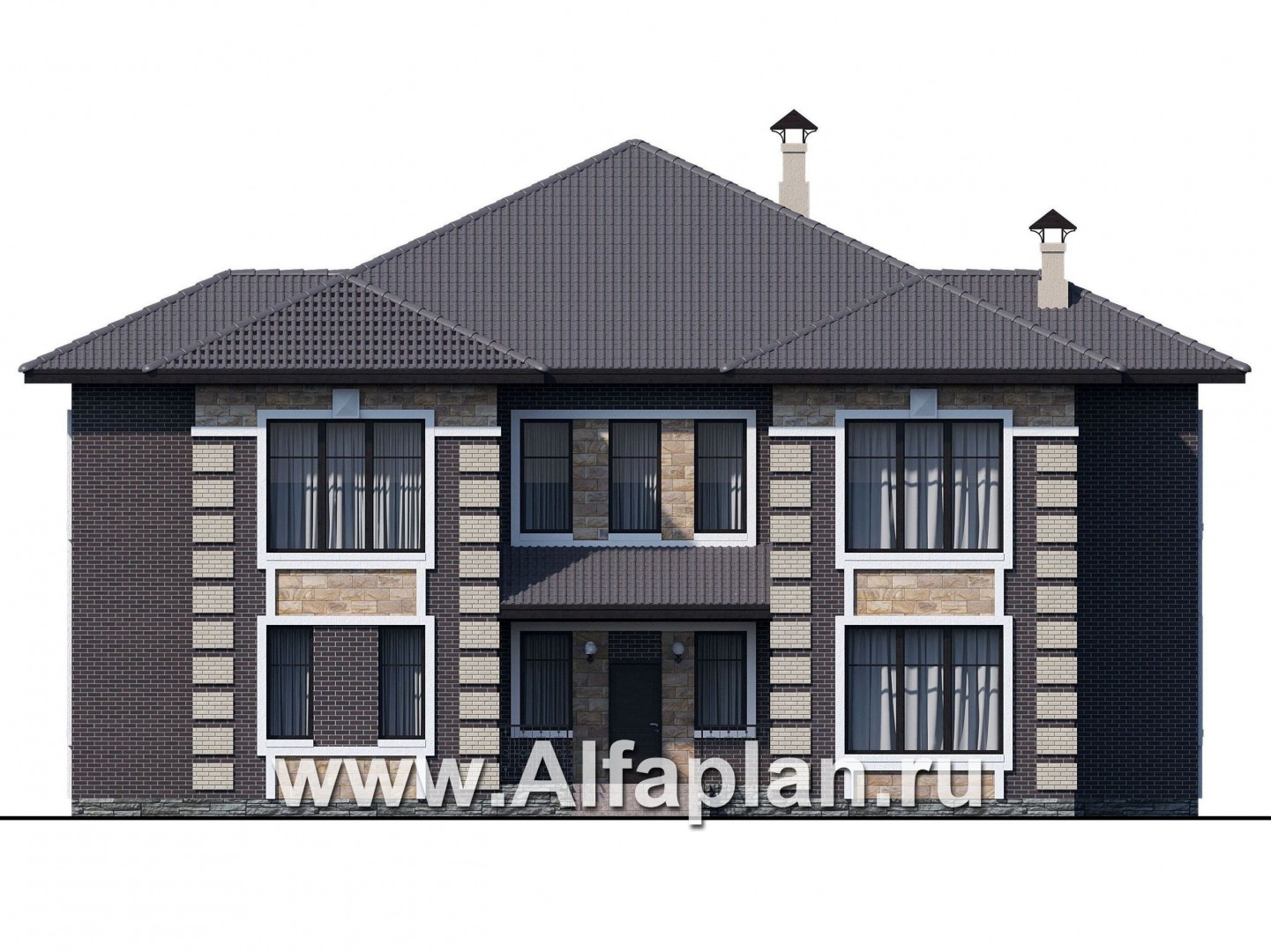 Проекты домов Альфаплан - «Двина» - элегантный особняк с симметричным фасадом - изображение фасада №1