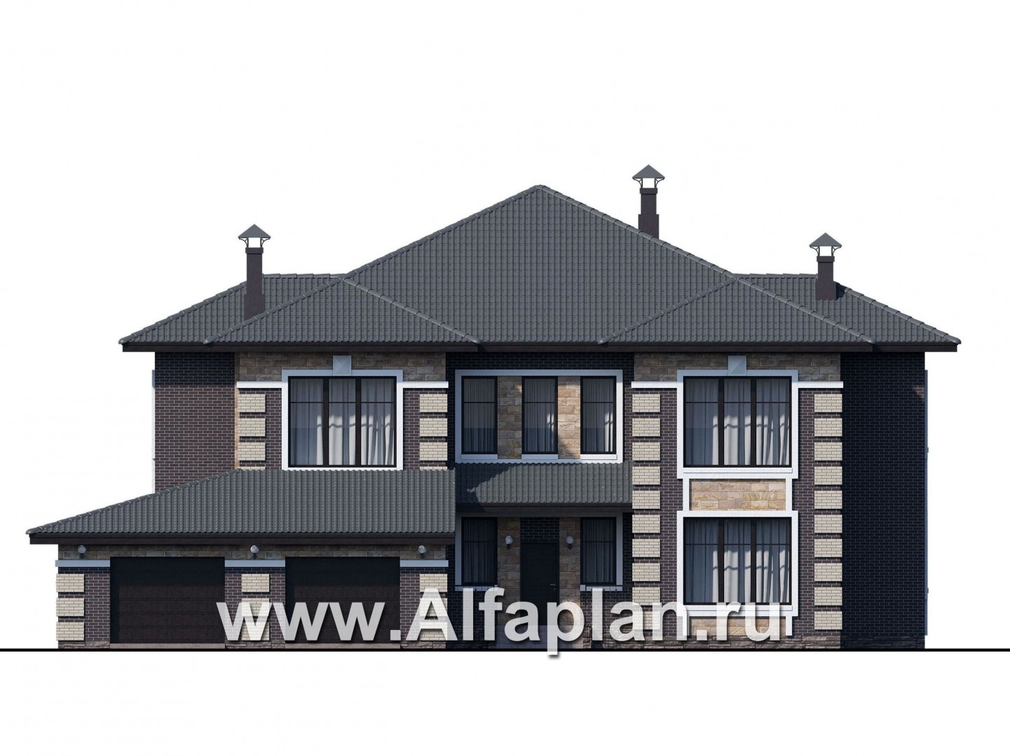 Проекты домов Альфаплан - «Двина» — элегантный особняк с гаражом на два автомобиля - изображение фасада №1