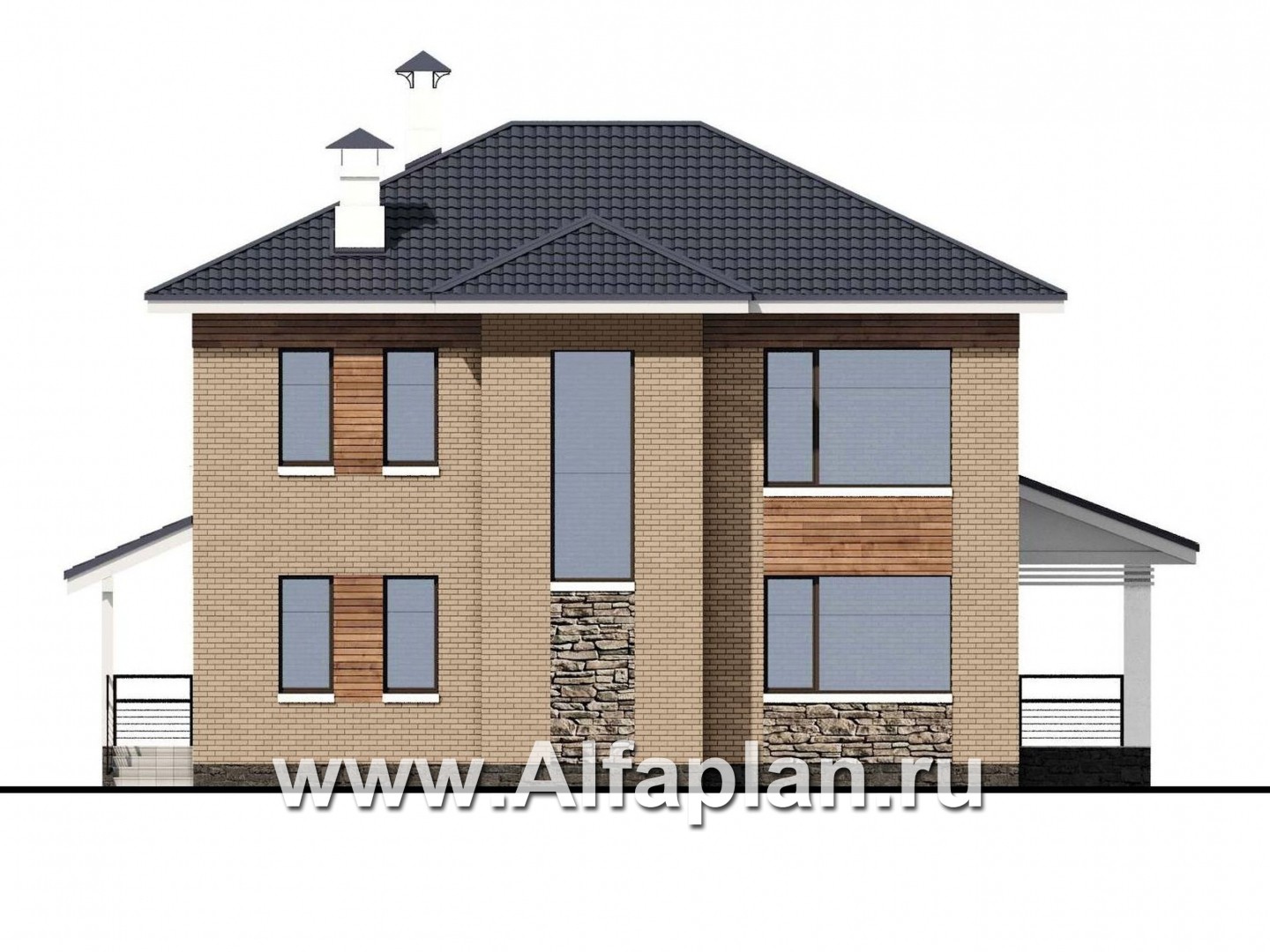 Проекты домов Альфаплан - «Светлая полоса» - современный коттедж со вторым светом - изображение фасада №4