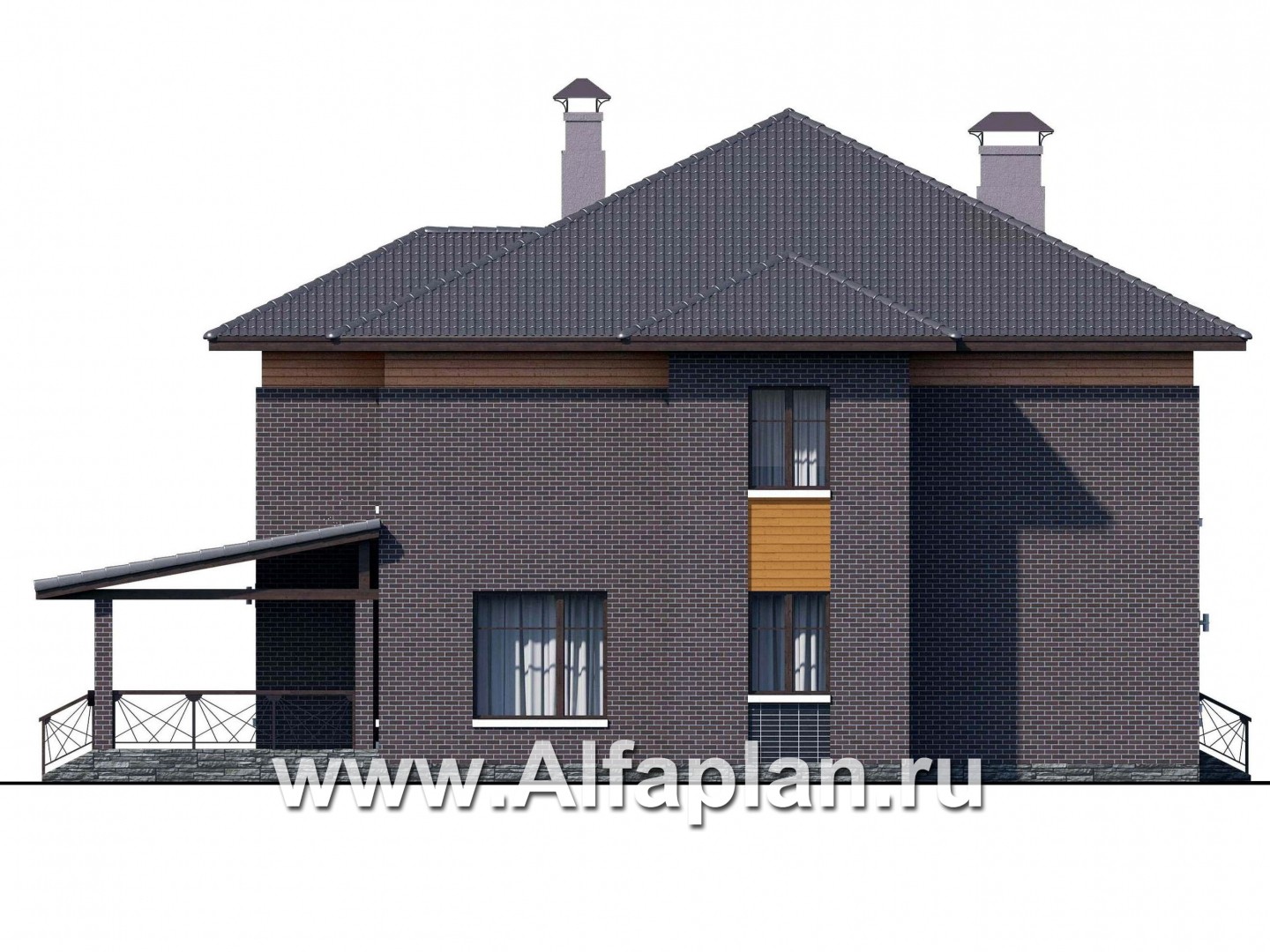 Проекты домов Альфаплан - «Дунай» — вилла с двусветной гостиной - изображение фасада №3