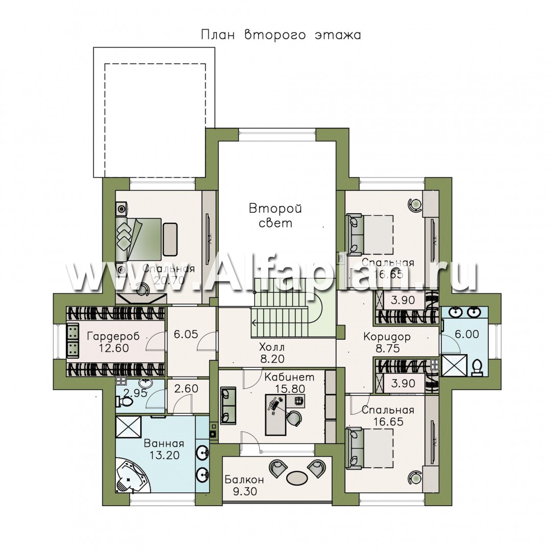 Проекты домов Альфаплан - «Дунай» — вилла с двусветной гостиной - изображение плана проекта №2
