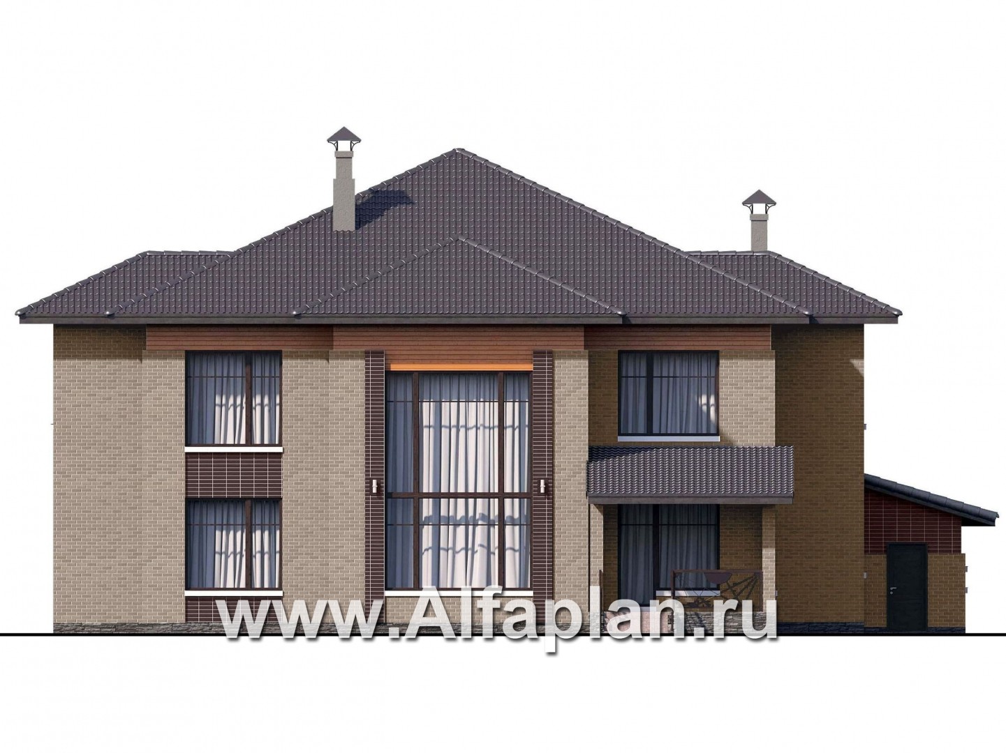 Проекты домов Альфаплан - «Дунай»   — вилла с двусветной гостиной и большим гаражом - изображение фасада №4