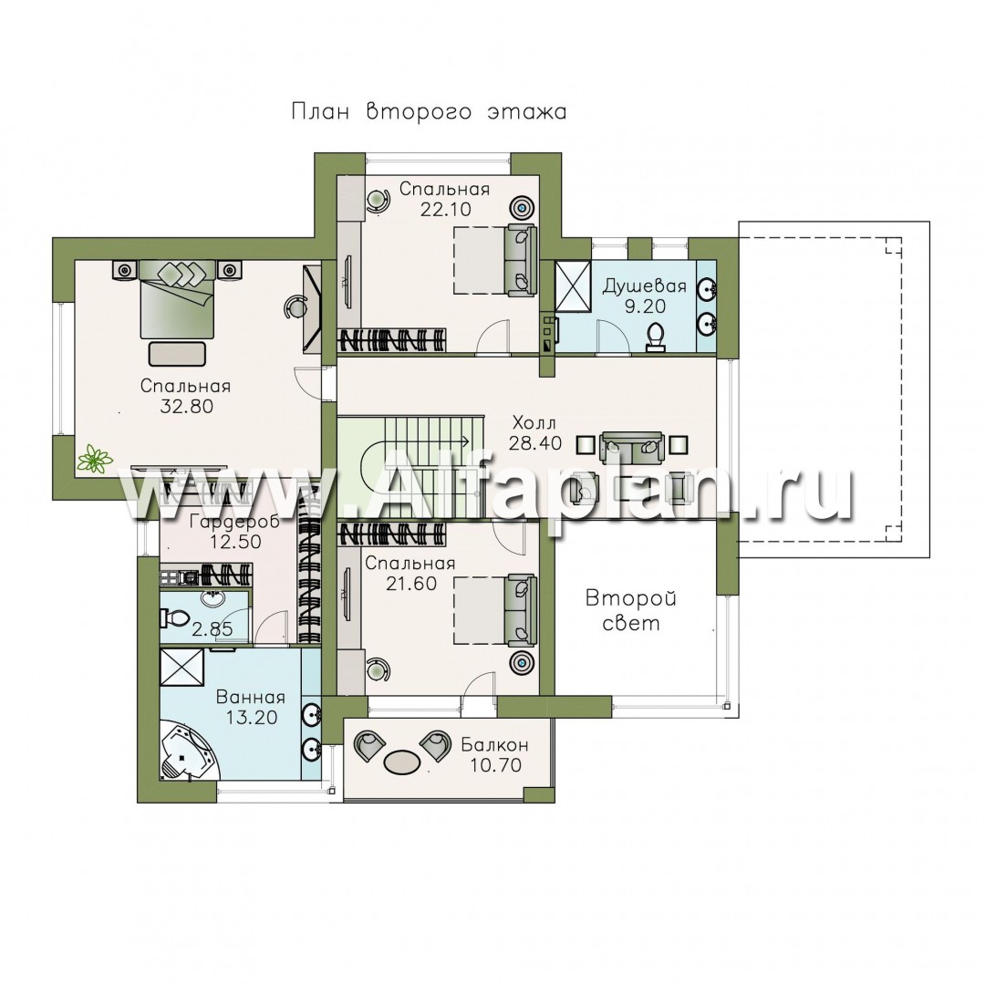 Проекты домов Альфаплан - «Луара» — просторный современный коттедж с двусветной столовой - план проекта №2