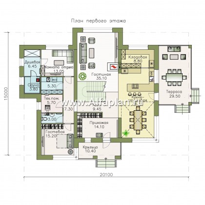Проекты домов Альфаплан - «Луара» — просторный современный коттедж с двусветной столовой - превью плана проекта №1
