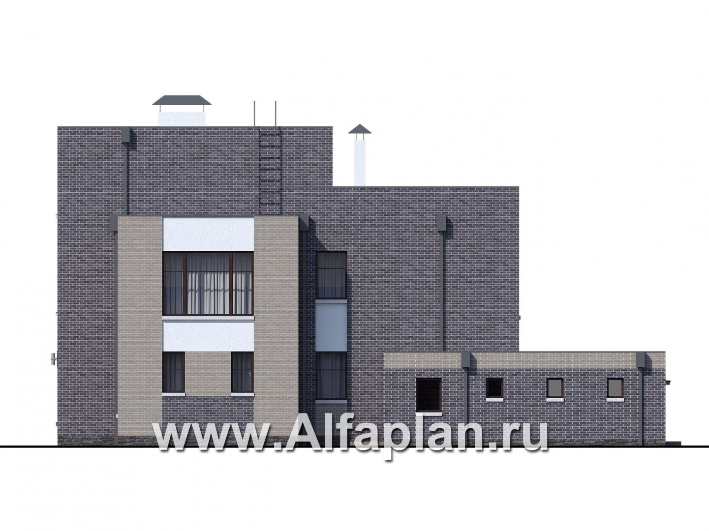 Проекты домов Альфаплан - «Эндр» — большая вилла с гаражом и  с эксплуатируемой кровлей - изображение фасада №3