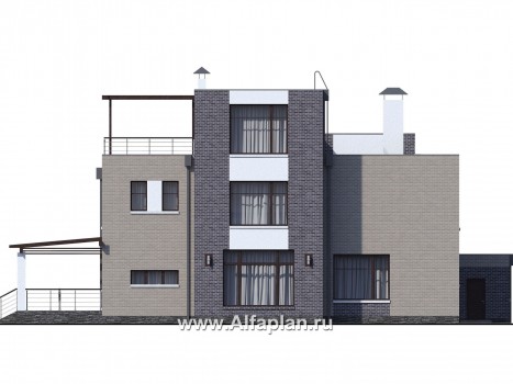Проекты домов Альфаплан - «Эндр» — большая вилла с гаражом и  с эксплуатируемой кровлей - превью фасада №4