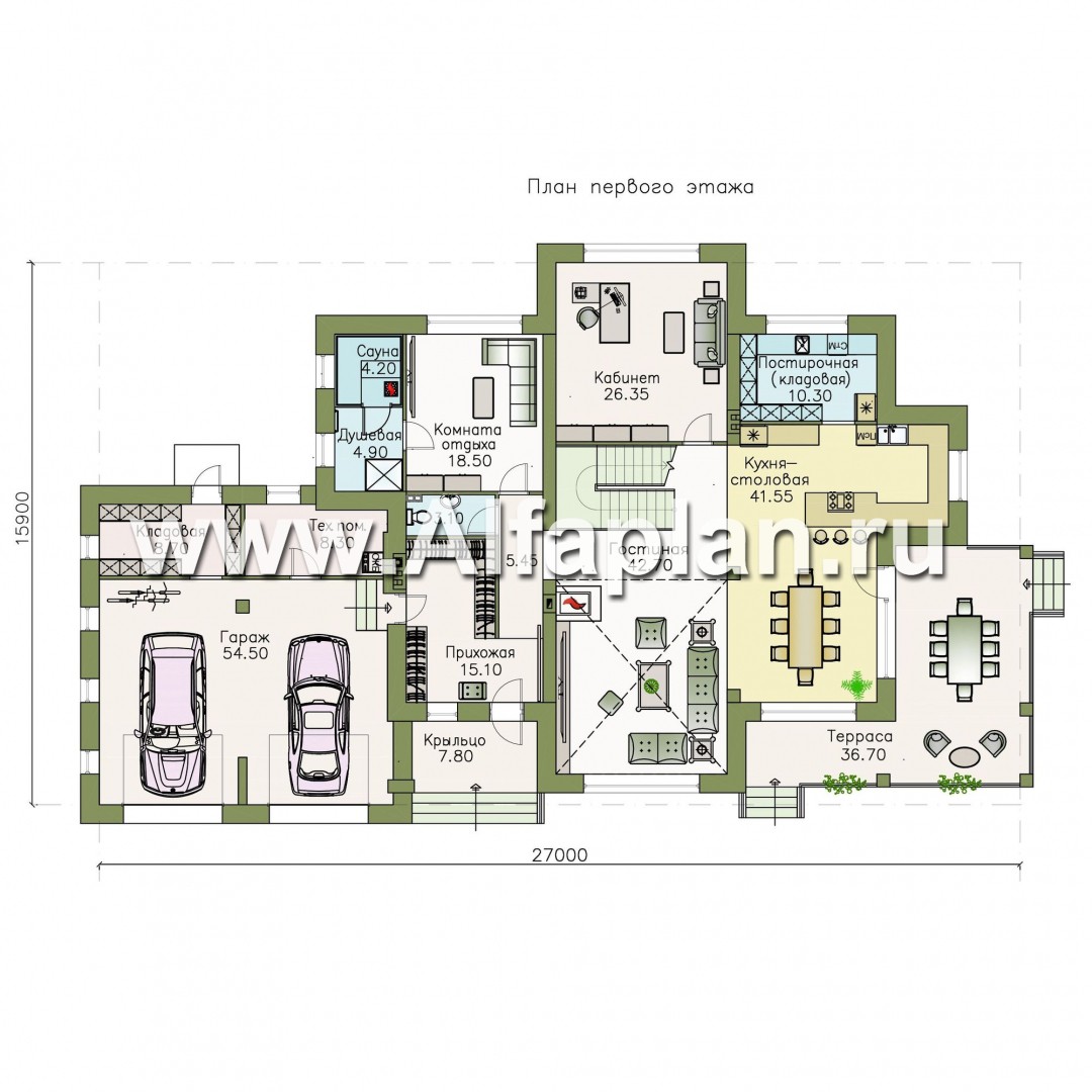 Проекты домов Альфаплан - «Тибр» — респектабельный двухэтажный особняк с гаражом - изображение плана проекта №1