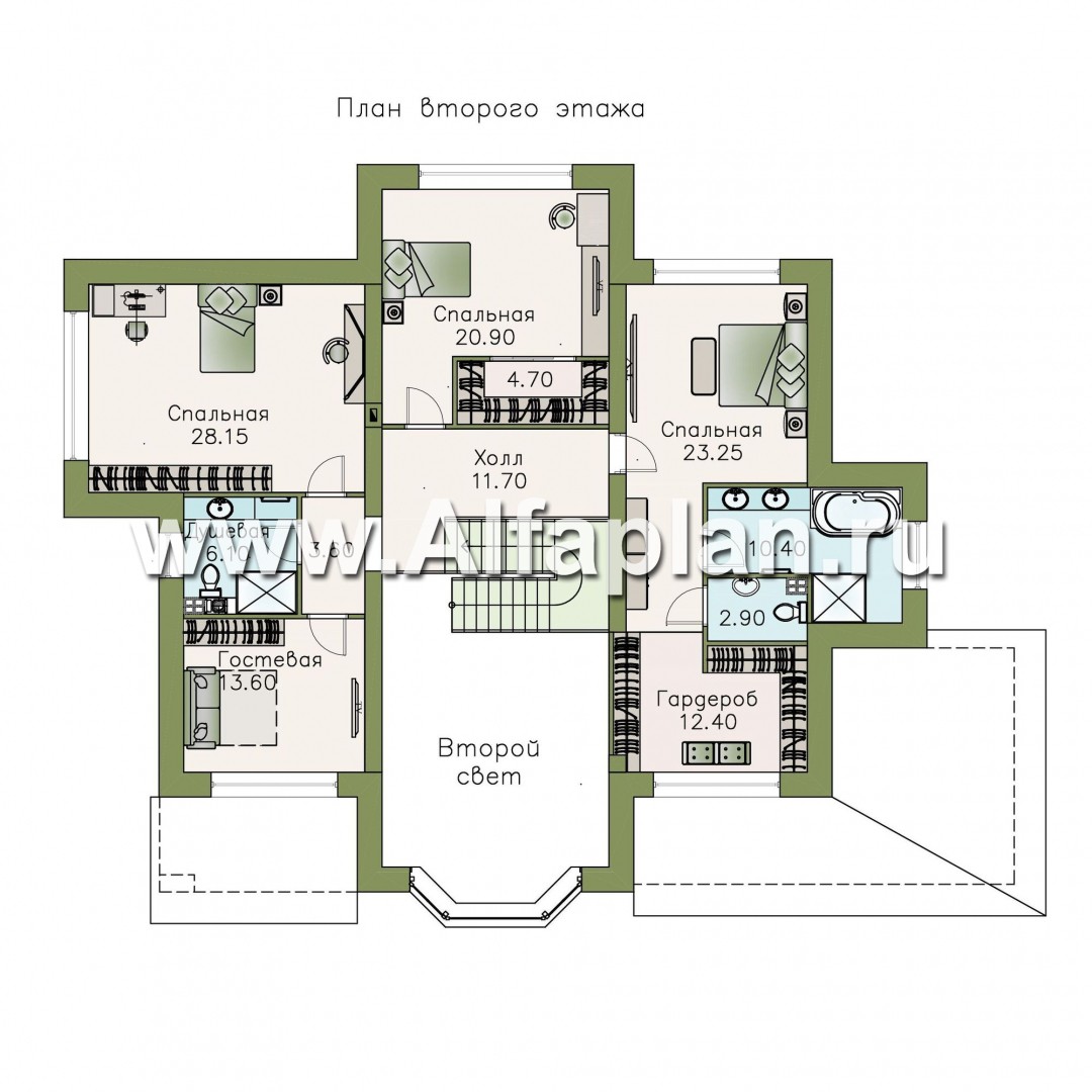 Проекты домов Альфаплан - «Сена» — респектабельный двухэтажный особняк - план проекта №2