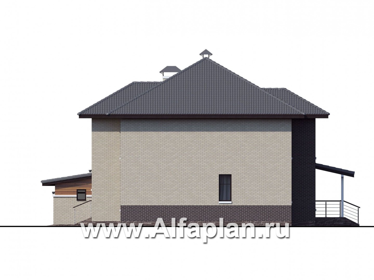 Проекты домов Альфаплан - «Киприда» — проект двухэтажного дома в современном стиле, мастер спальня, с террасой и гаражом на 2 авто - изображение фасада №2