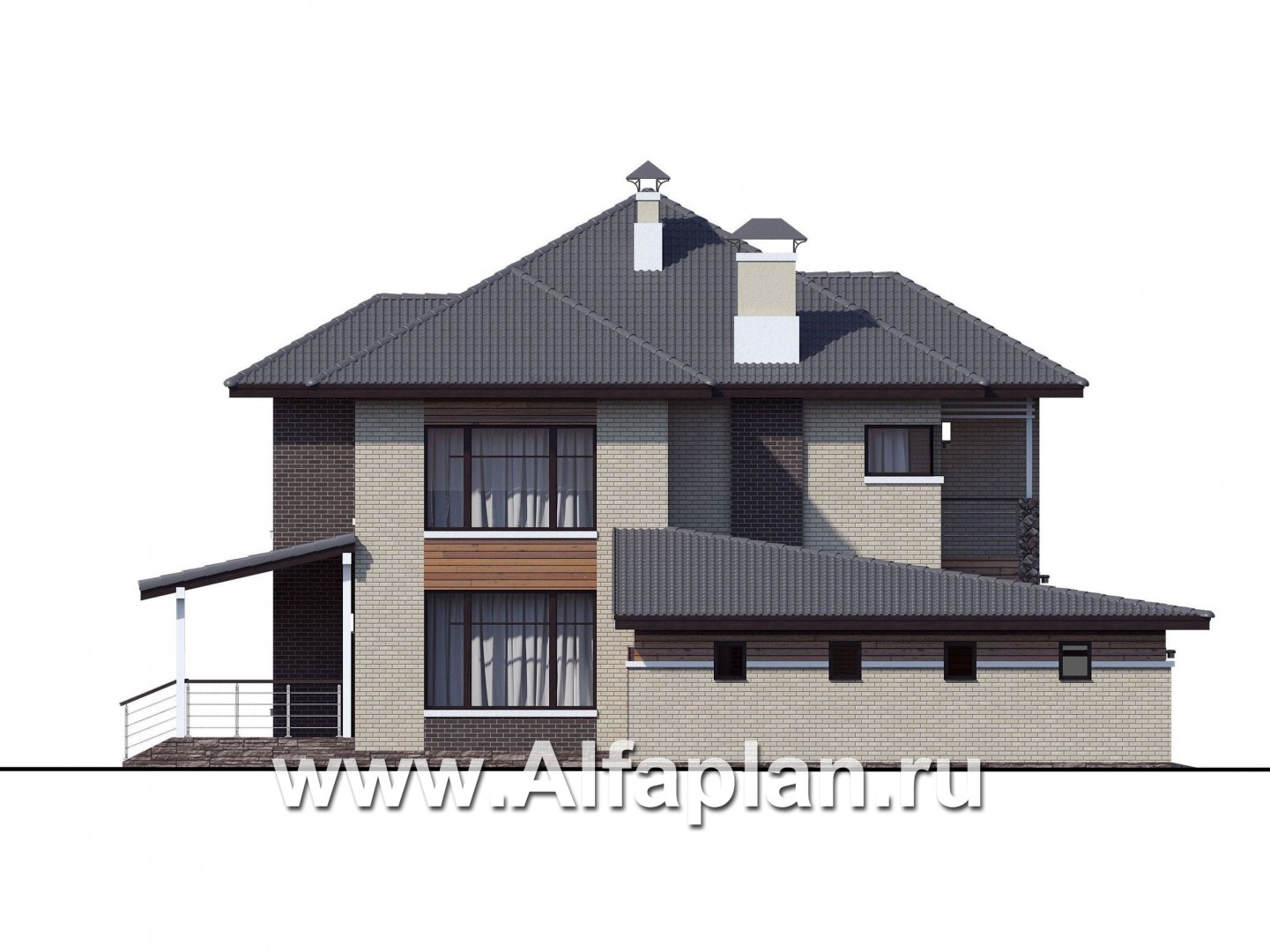 Проекты домов Альфаплан - «Киприда» — проект двухэтажного дома в современном стиле, мастер спальня, с террасой и гаражом на 2 авто - изображение фасада №3