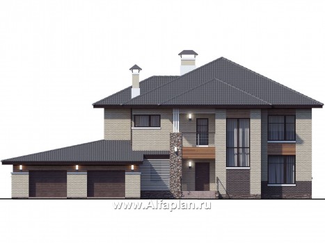 Проекты домов Альфаплан - «Киприда» — проект двухэтажного дома в современном стиле, мастер спальня, с террасой и гаражом на 2 авто - превью фасада №1