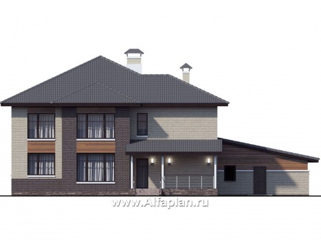 Проекты домов Альфаплан - «Киприда» — проект двухэтажного дома в современном стиле, мастер спальня, с террасой и гаражом на 2 авто - превью фасада №4