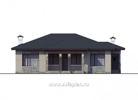 Проекты домов Альфаплан - «Калипсо» - комфортабельный одноэтажный дом c террасой - превью фасада №4