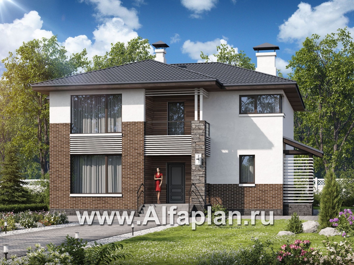 Проекты домов Альфаплан - «Страйк» - современный дом с открытой планировкой - основное изображение