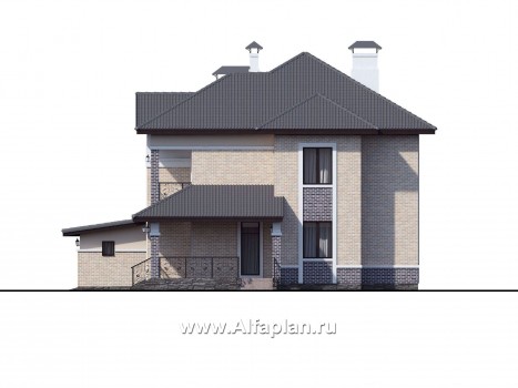 Проекты домов Альфаплан - «Арно» - проект двухэтажного дома,  с двусветной гостиной, с террасой, с гаражом на 2 авто - превью фасада №2