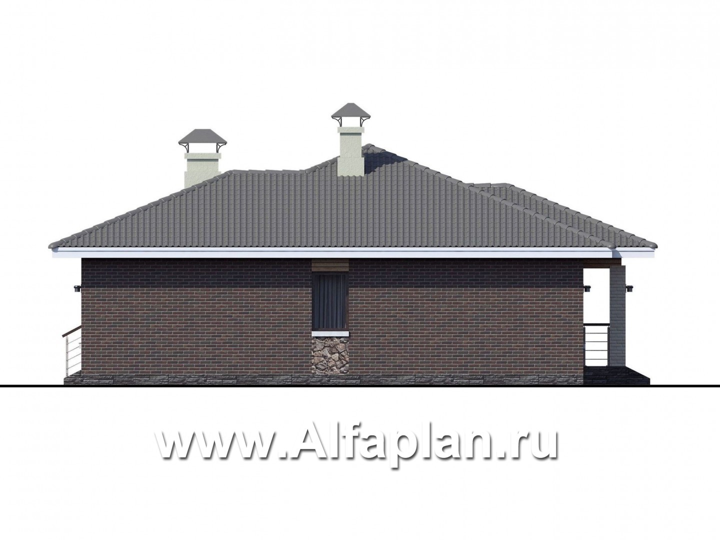 Проекты домов Альфаплан - «Леда» - одноэтажный дом с четырьмя комнатами и террасой - изображение фасада №2