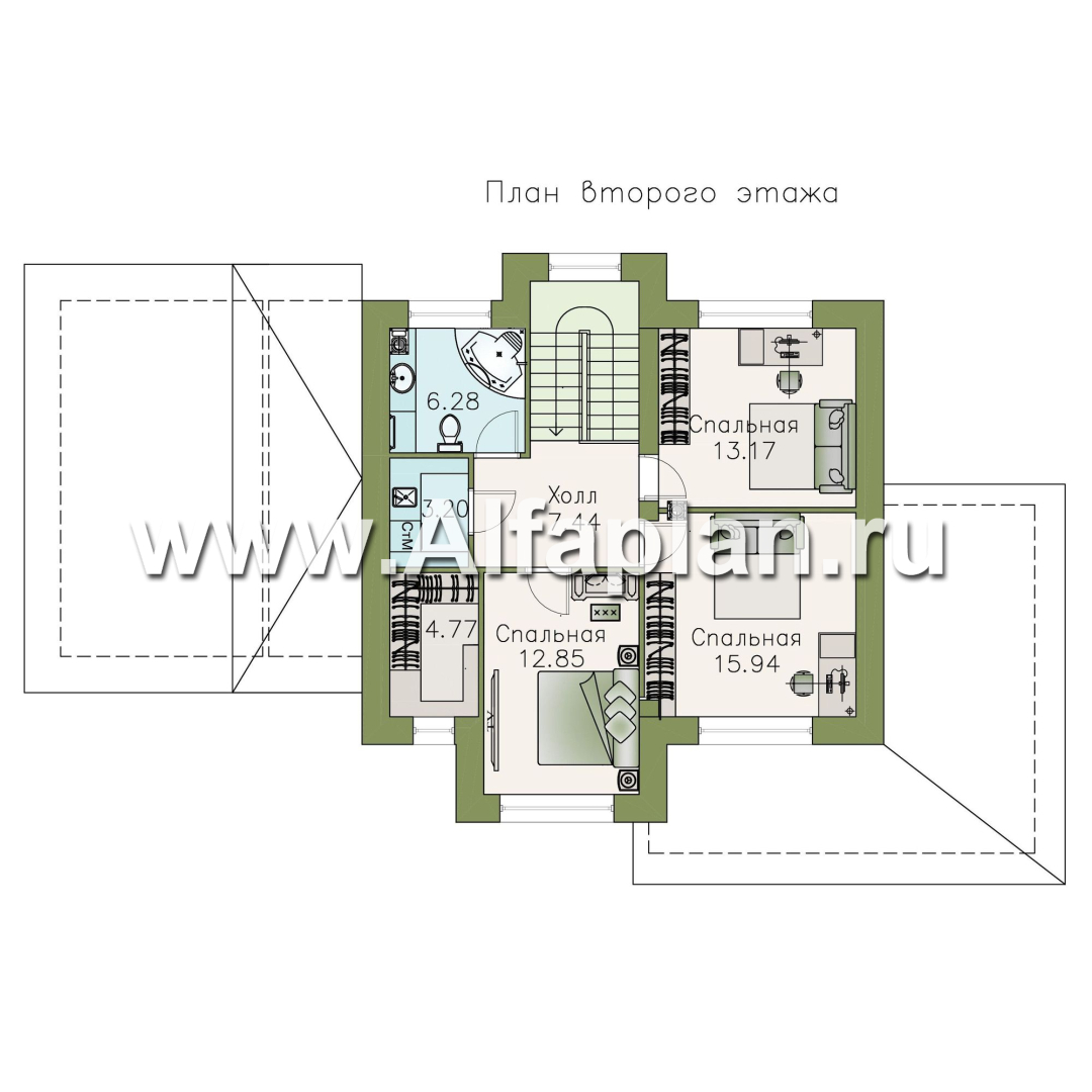 Проекты домов Альфаплан - «Стимул» - рациональный загородный дом с навесом для машины - план проекта №2