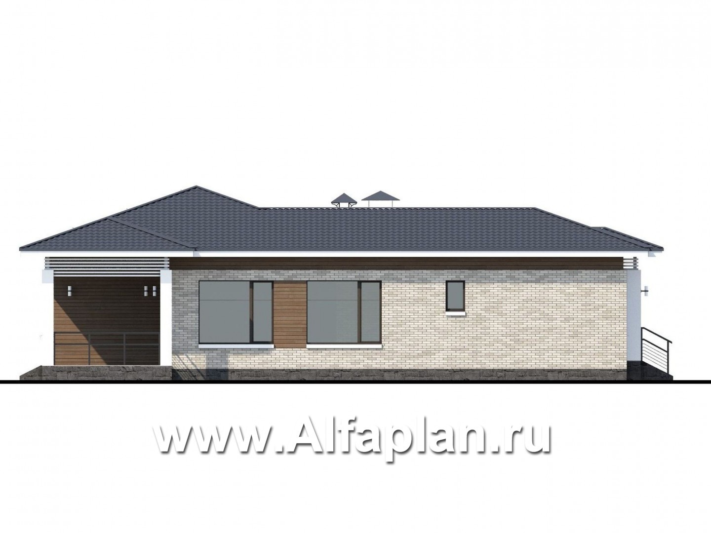 Проекты домов Альфаплан - «Днестр» - одноэтажный коттедж с бильярдной и сауной - изображение фасада №3