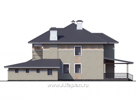 Проекты домов Альфаплан - «Висла» — особняк с двусветной столовой и гаражом на два автомобиля - превью фасада №2