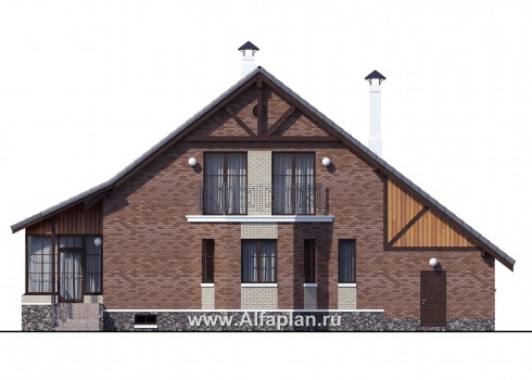 Проекты домов Альфаплан - «Регенсбург Плюс» - коттедж с цокольным этажом и верандой - превью фасада №4
