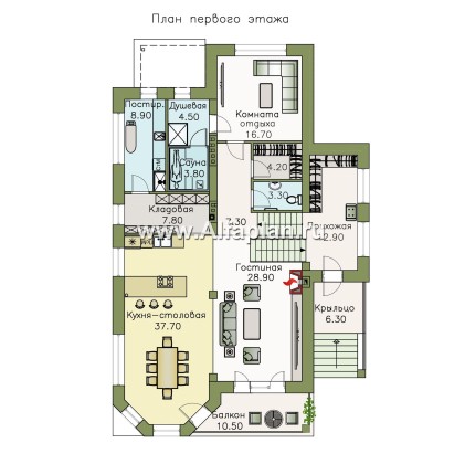 Проекты домов Альфаплан - "Нева" - проект эксклюзивного трехэтажного дома из кирпича, с террасой и с эркером, с квартирой для персонала - превью плана проекта №2