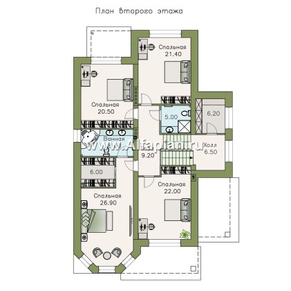 Проекты домов Альфаплан - "Нева" - проект эксклюзивного трехэтажного дома из кирпича, с террасой и с эркером, с квартирой для персонала - превью плана проекта №3