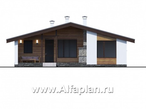 Проекты домов Альфаплан - «Альфа» - небольшой каркасный коттедж с двумя спальнями - превью фасада №4