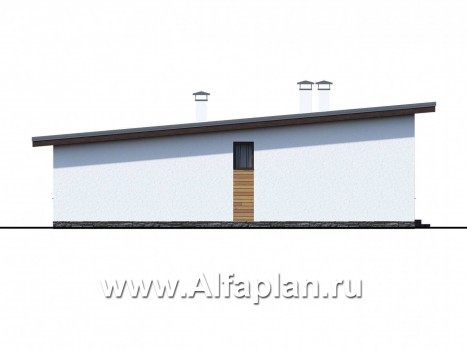 Проекты домов Альфаплан - «Эпсилон» - проект одноэтажного дома с сауной, джакузи и барбекью на террасе, в скандинавском стиле - превью фасада №3