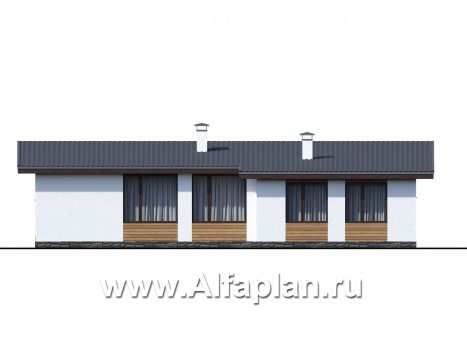 Проекты домов Альфаплан - «Эпсилон» - проект одноэтажного дома с сауной, джакузи и барбекью на террасе, в скандинавском стиле - превью фасада №4