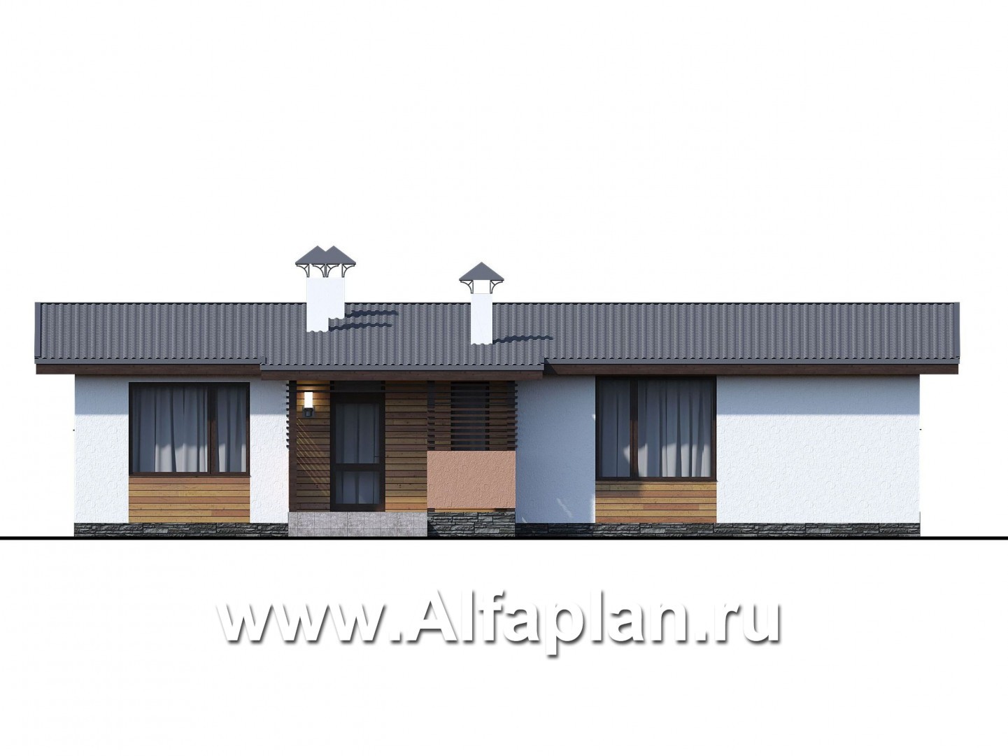Проекты домов Альфаплан - «Зита» -  проект одноэтажного дома, с сауной, с джакузи на террасе,  в скандинавском стиле - изображение фасада №4