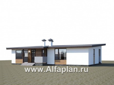 Проекты домов Альфаплан - «Зита» -  проект одноэтажного дома, с сауной, с джакузи на террасе,  в скандинавском стиле - превью дополнительного изображения №1