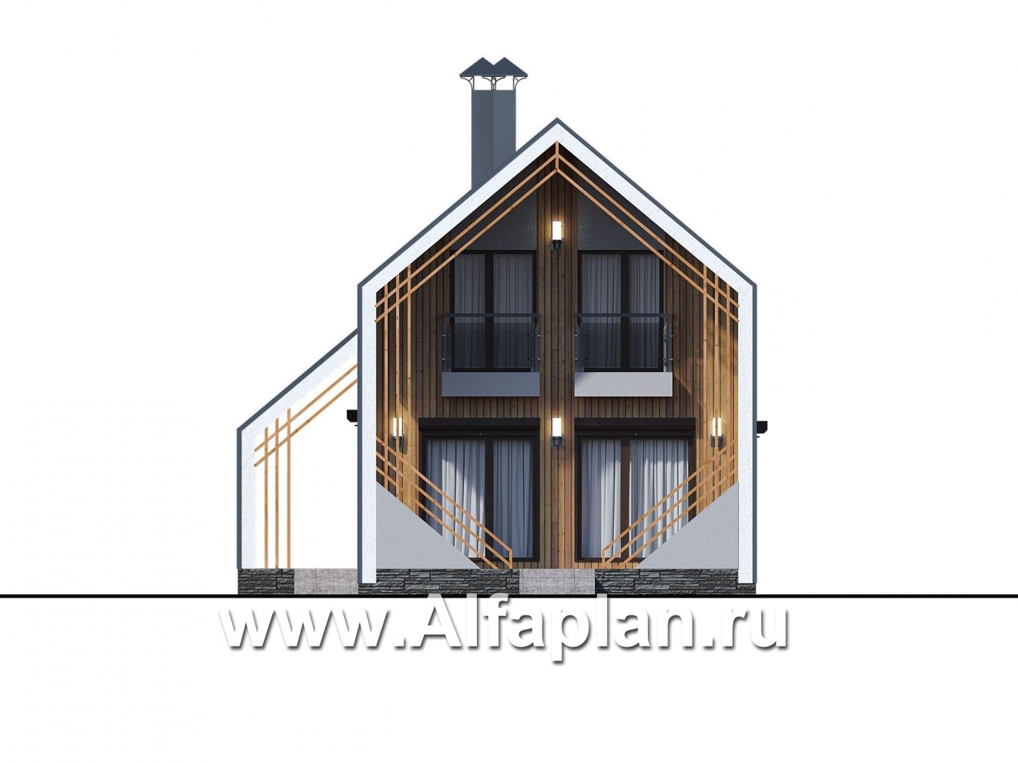 Проекты домов Альфаплан - «Сигма» - проект двухэтажного каркасного дома в стиле барн, с террасой - изображение фасада №1