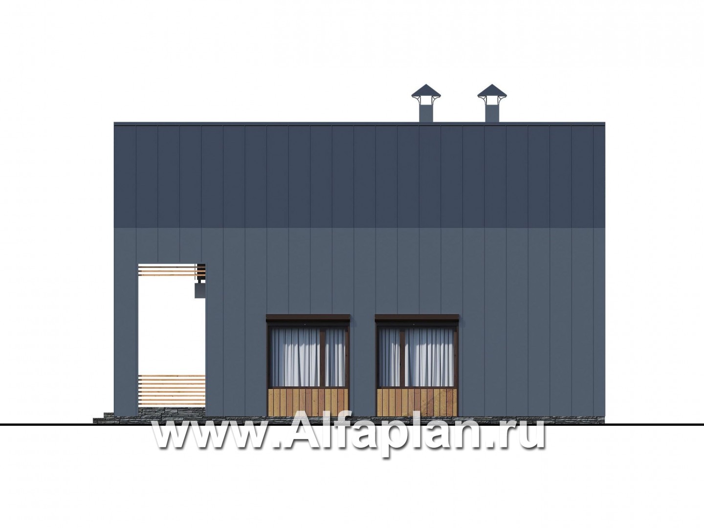 Проекты домов Альфаплан - «Сигма» - проект двухэтажного каркасного дома в стиле барн, с террасой - изображение фасада №2