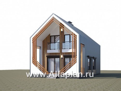 Проекты домов Альфаплан - «Сигма» - проект двухэтажного каркасного дома в стиле барн, с террасой - превью дополнительного изображения №1